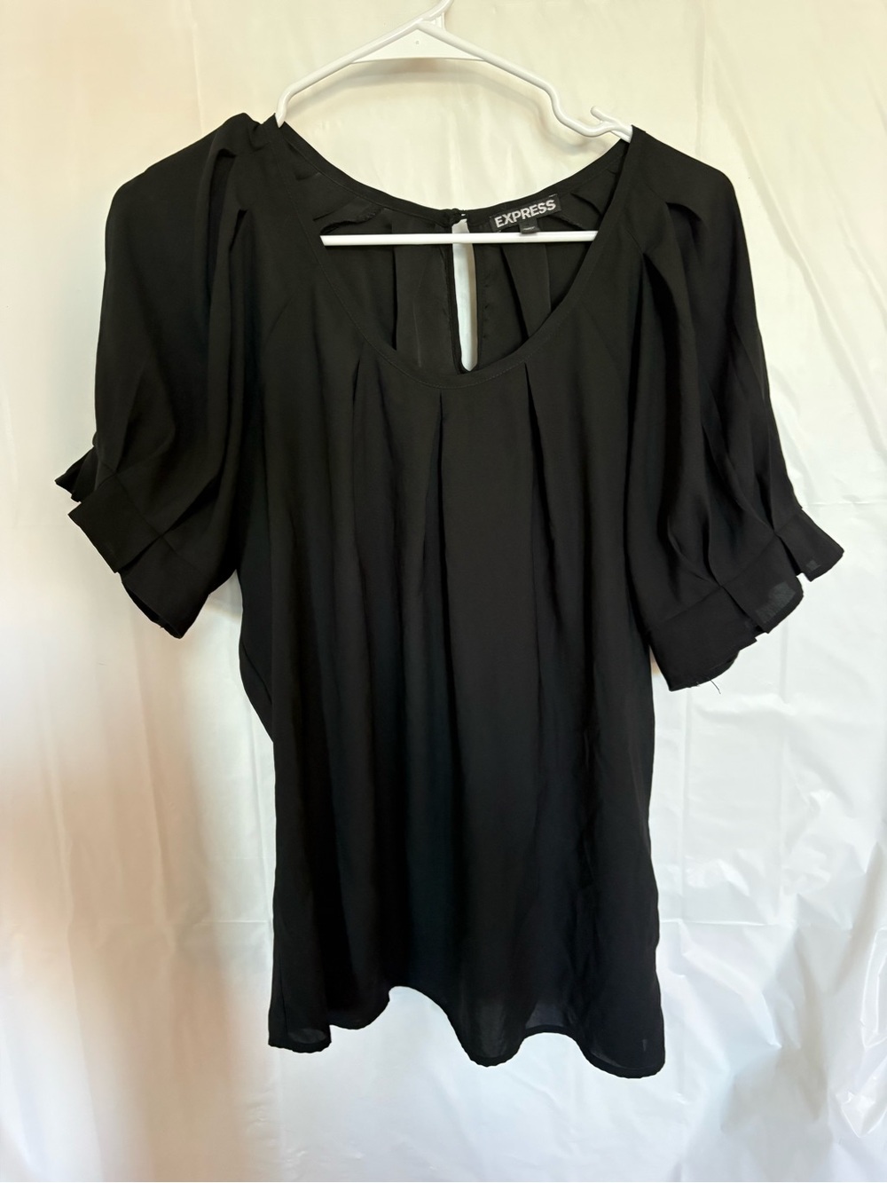 Express Black Pleated Short Sleeve Women's Blouse